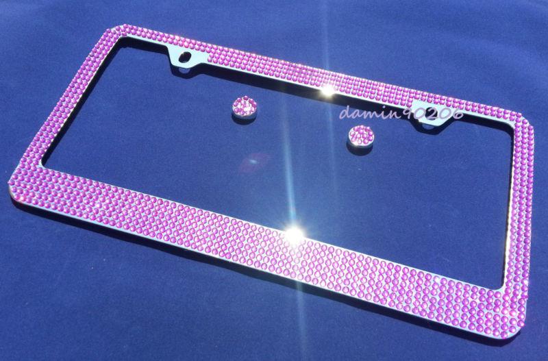 2 x purple crystals diamond metal license plate frame rhinestone crystal new