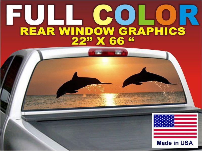 Dolphin 66"x22" sign rear window graphic decal tint dodge ford chevy truck car