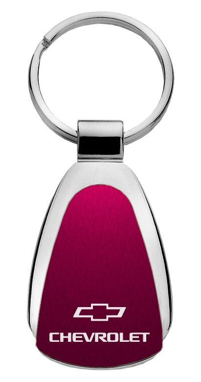 Chevrolet burgundy tear drop keychain car ring tag key fob logo lanyard
