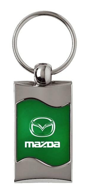 Mazda green rectangular wave metal key chain ring tag key fob logo lanyard