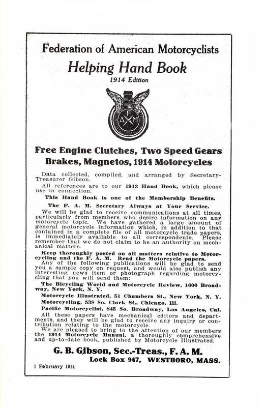 Federation of american motorcyclist 1914 hand book