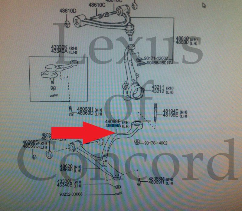 02-10 sc430 front suspension arm #2 set of 2 new genuine lexus oem