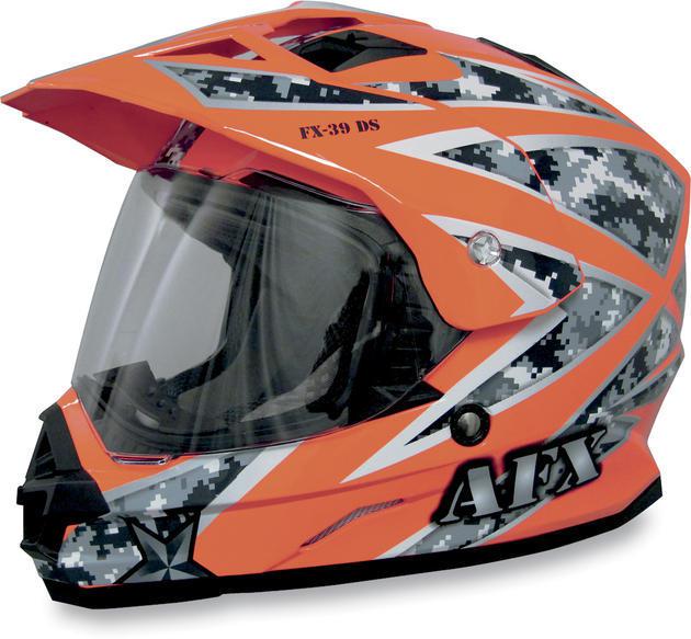 Afx fx-39ds camo dual sport motorcycle helmet safety orange xs/x-small