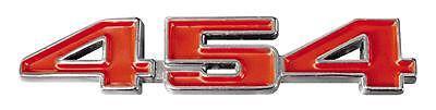 Original parts group die-cast emblem fender chrome/red 454 logo chevy each