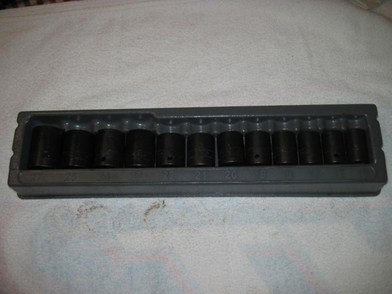 Snap on 12pc impact socket set. 1/2" drive.semi deep.6 sided.15-27mm