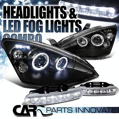 Ford 00-04 focus euro black halo projector headlights+6-led fog lamps