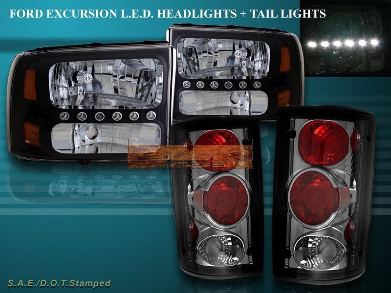 00 - 04 ford excursion black led headlights & smoke tail lights brand new 