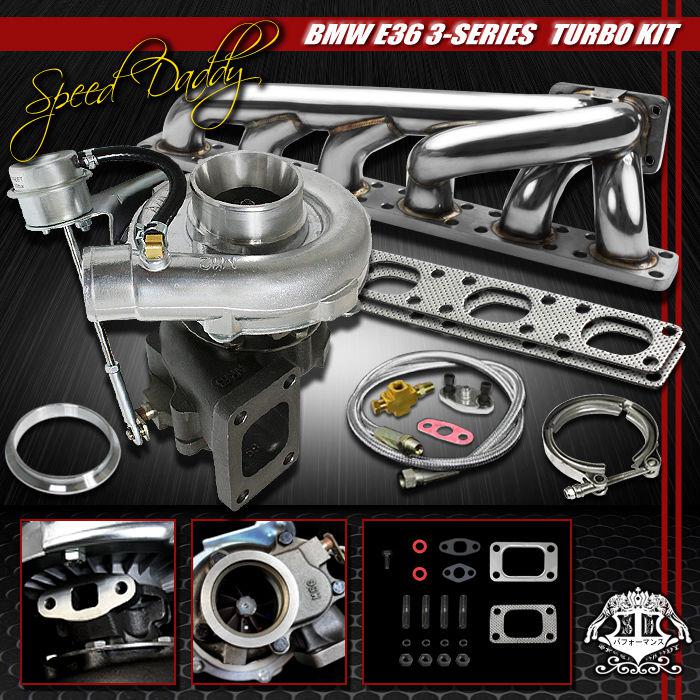 T04e t3/t4 turbocharger+wastegate+turbo manifold+feed line 92-99 bmw e36 325/328