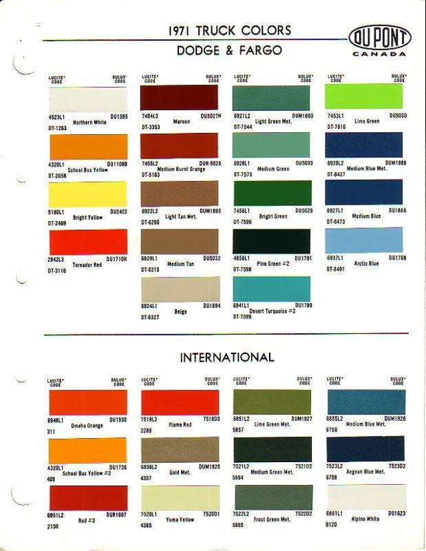 1971 international truck ih dodge truck and fargo truck paint chips (dupont)