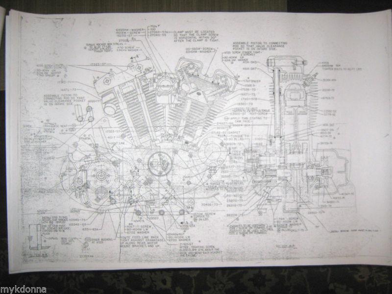 Harley davidson sportster engine & transmission combo blueprints poster print