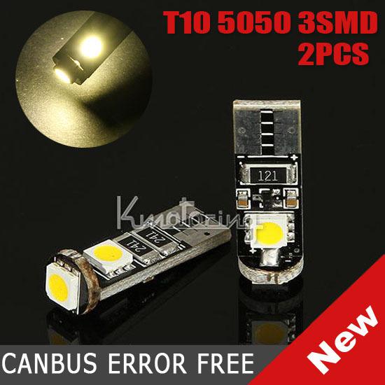 Two 3 led smd t10 5050 canbus error free car turn/tail bulbs warm white light