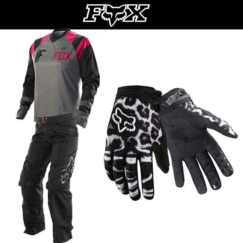 Fox racing womens switch rival grey pink jersey pant dirtpaw gloves kit dirtbike