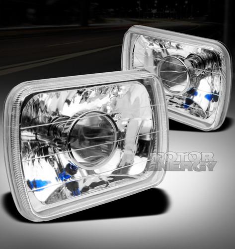 Universal 7x6 diabmond projector headlight lamp clear w/h4 bulbs left+right pair