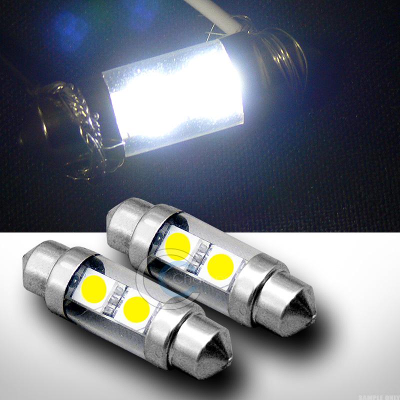 2pc white 36mm festoon 2 5050 smd led light bulb trunk/license plate de3423 pair