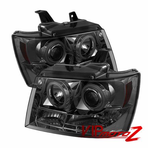 New twin halo projector smoke led headlight lamp 07-13 chevy avalanche suburban