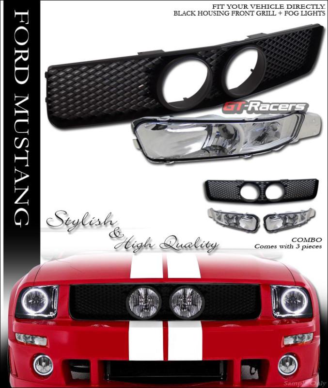 Black mesh hood grill grille fog+front bumper signal clear 2005-2009 mustang gt