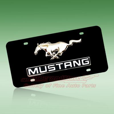 Ford mustang 3d logo + name black metal license plate, lifetime warranty, + gift