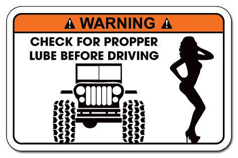 Funny warning decal sticker jeep wrangler, 4x4, cj7, willys parts - check lube