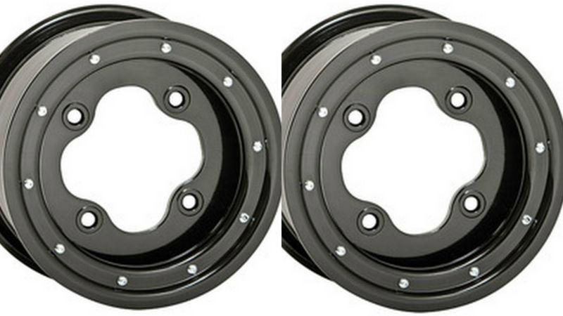 (2) new 8x8.5 4/110 3.5+5 black sti pro-lite beadlock rear sport atv wheels 