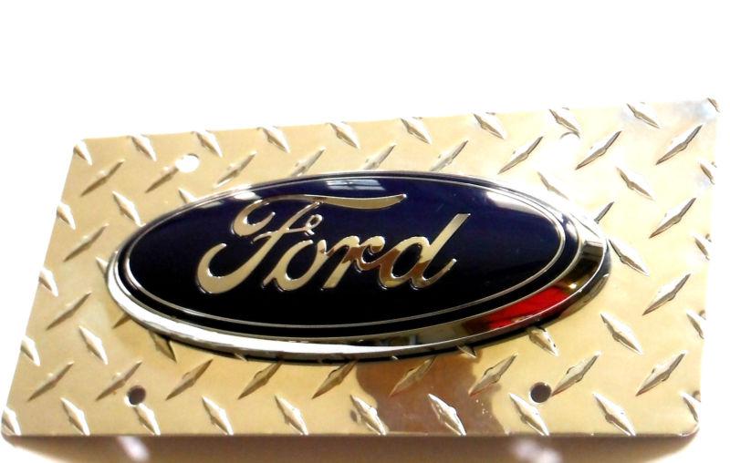 ~new to market ford 9" blue oval oem emblem 3d diamond cut aluminum licese plate