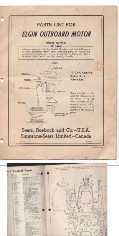 1955 elgin outboard motor parts list model # 571.58901