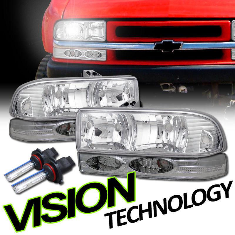 6000k white hid 98-04/05 s10 pickup/blazer chrome head lights+turn signal bumper