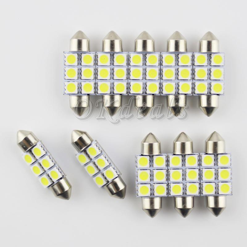 10x festoon 36mm 3w 270lm 6-smd 5060 led white light car license plate lamp peli