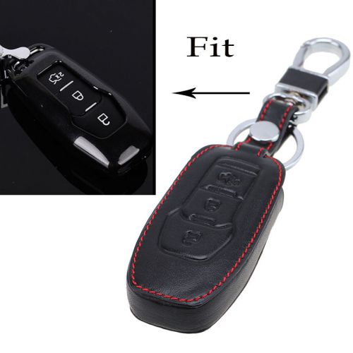 Black leather car key fob holder key case bag keychain for ford mondeo smart key