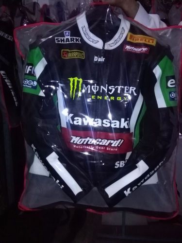 Monster kawasaki motorbike jacket , made of 100% leather material (replica)