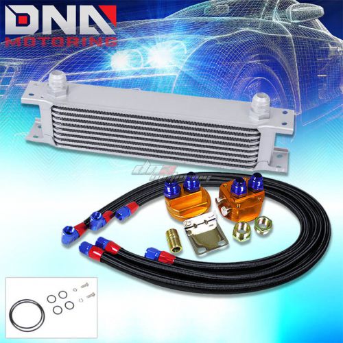 9-rows aluminum 50°f engine oil-cooler+relocation kit+black stainless steel line