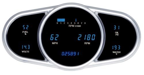 Dakota digital dash universal 6 gauge cluster elliptical chrome bezel vfd3-1009