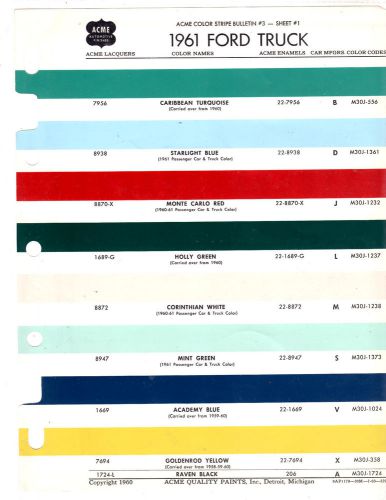 1960 1961 1962 1963 ford trucks van pickup 60 61 62 63 64 paint chips 61acme 3