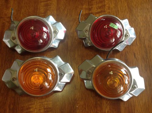 Wow (4) rare kd 509 red amber glass lens unique travel trailer light art deco