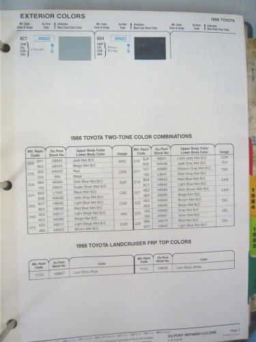 1986 toyota landcruiser world color dupont refinish paint chips