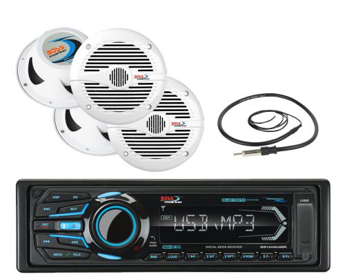 New mr1308uabk marine mp3 am/fm bluetooth+ 5.25&#034; 150 watt white speakers+antenna