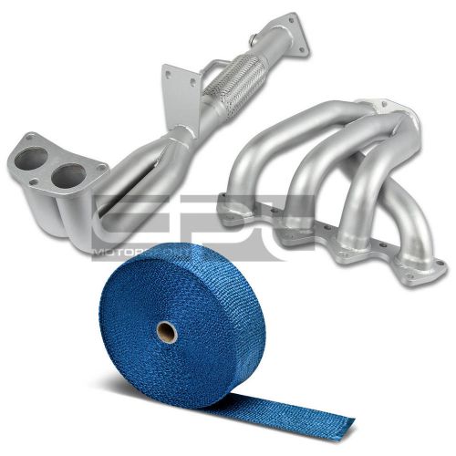 For 97-01 prelude base stainless ceramic coated exhaust header+blue heat wrap