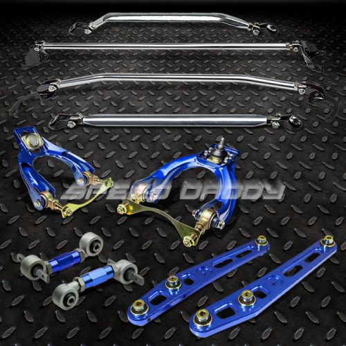 Upper+lower strut bar+blue front+rear camber+bushing kit+control arm civic eg/dc