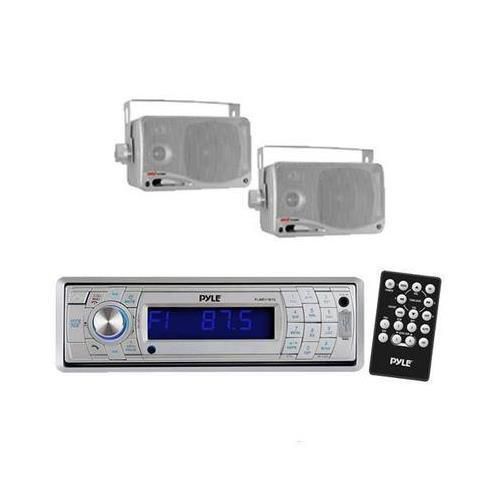 New detachable face marine boat cd sd usb stereo system &amp; bluetooth + 2 speakers