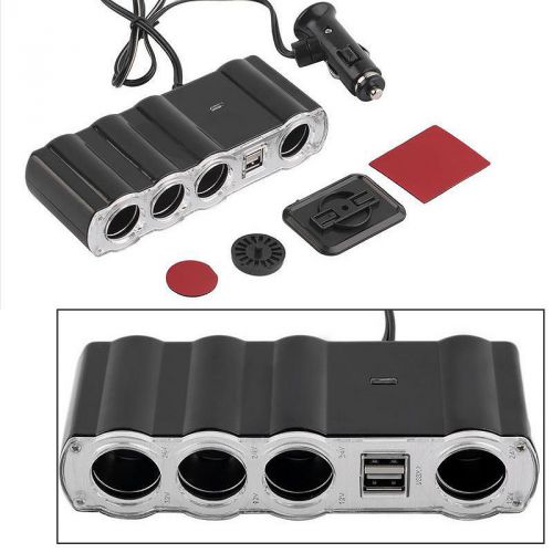 Car cigarette lighter 4 sockets splitter dc power charger adapter 2 usb port 3a