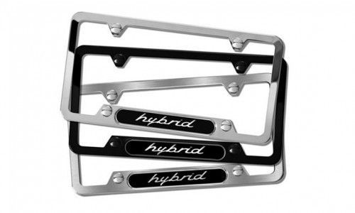 New genuine porsche &#034;hyrbrid&#034; license plate frame polished stainless + warranty