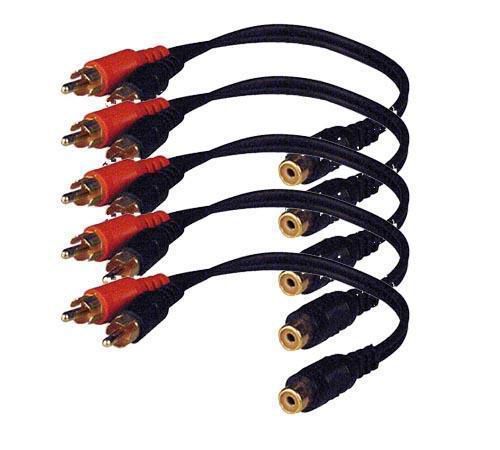 5 x new pyramid ry5 rca™ connector 2 male to 1 female rca adaptor package