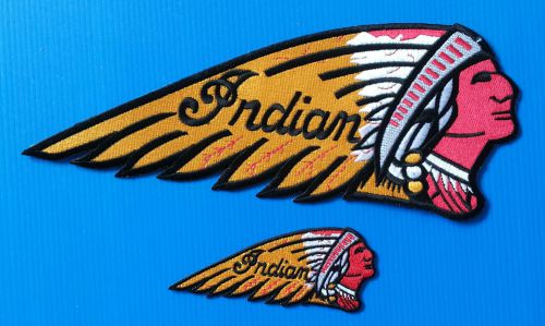 2 lot indian motorcycle large back 10&#034; &amp; 4.25 iron or sewn patches w/ free ship