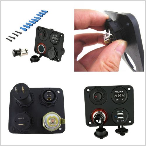 Diy car boat 4 hole panel dual usb digital voltmeter power socket on-off button