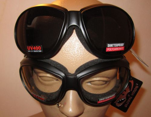 (2 goggles) motorcycle riding clear and smoke glasses sunglasses new burning man