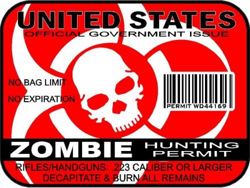 Zombie hunting permit united states decal sticker outbreak response team red