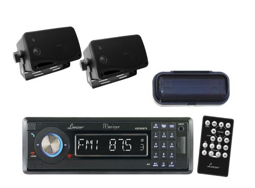 Marine boat black cd usb sd aux mp3 receiver w/cover, 2 black 3.5&#034; box speakers