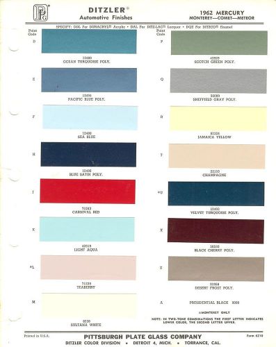 1962 mercury monterey comet meteor commuter colony park wagons paint chips (ppg)