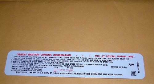 Emission system spec decal 1970 corvette chevelle monte el camino 454 see list