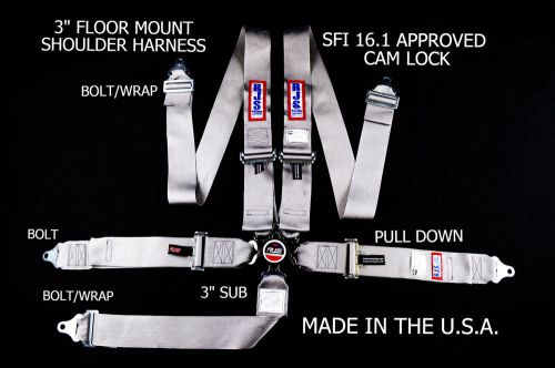 Rjs racing sfi 16.1 cam lock 5 point seat belt harness floor mount gray 1034907