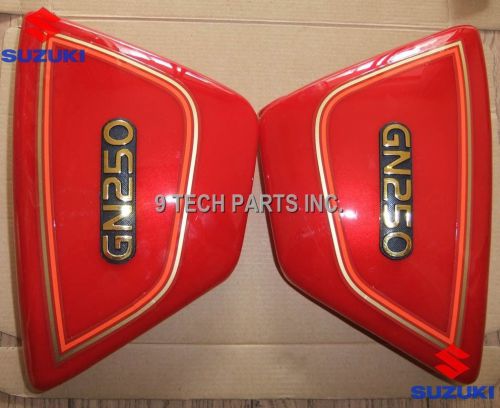 For suzuki gn 250 gn250 right &amp; left frame side cover panels red with emblem